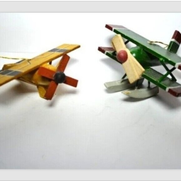Vintage Christmas Ornaments Biplanes And Santa Airplanes Aviation Tree Decor - Picture 3 of 4